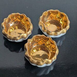 Antique Gold Leonard Austria Porcelain Individual Open Salt Dip Cellar Dish Set